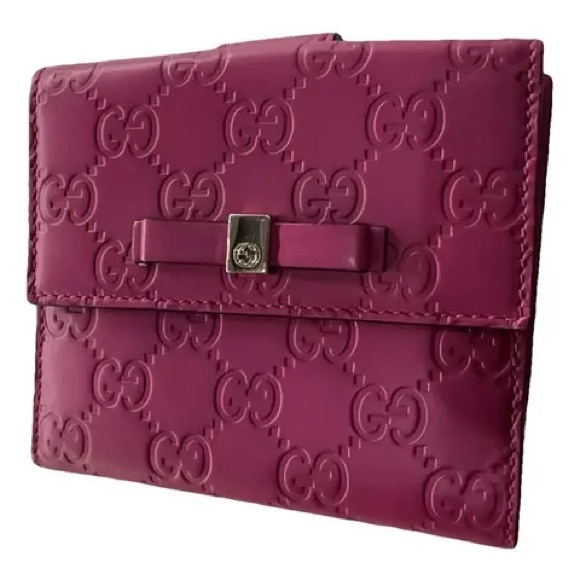 Gucci Pink Guccissima Bow Compact Wallet GUC - Picture 1 of 17